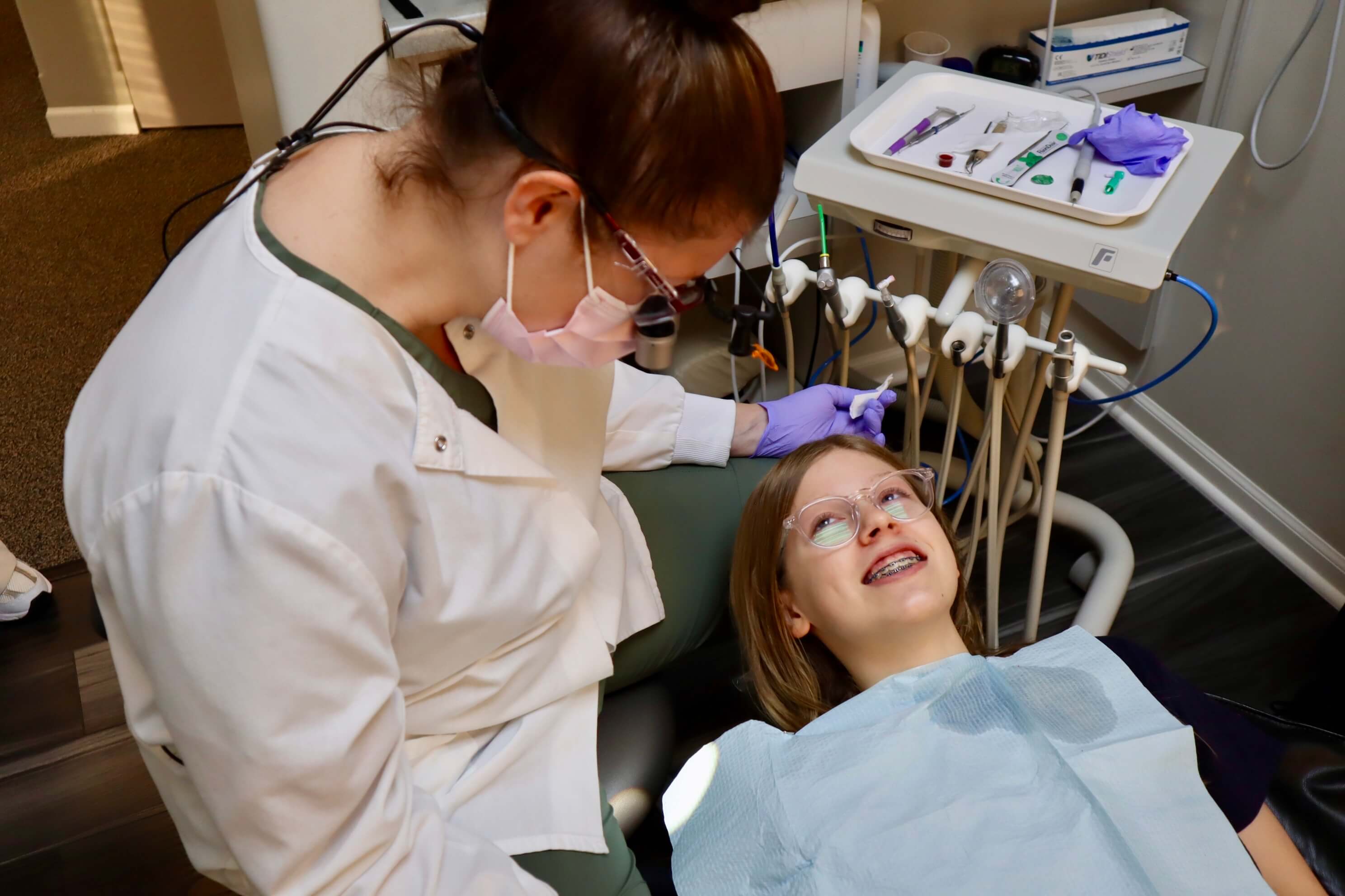 Dentist performing a routine check-up